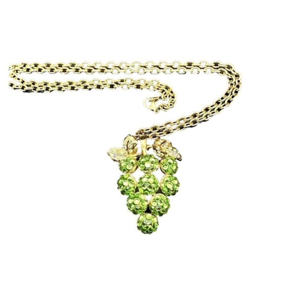 Vintage Suzanne Bjontegard Brooch Pin Necklace‎ Pendant Rhinestone Grapes